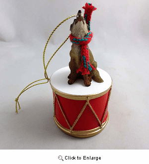 Little Drummer Coyote Christmas Ornament