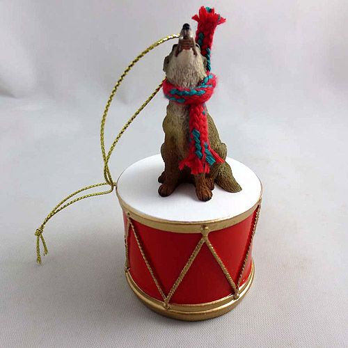 Little Drummer Coyote Christmas Ornament