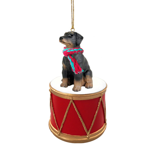 Little Drummer Doberman Pinscher Black Uncropped Christmas Ornament