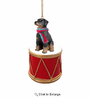 Little Drummer Doberman Pinscher Black Uncropped Christmas Ornament