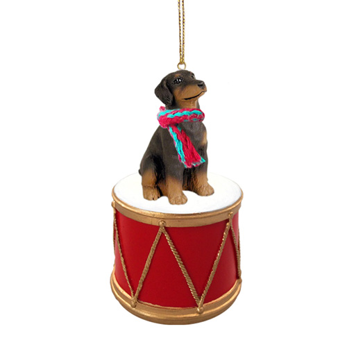 Little Drummer Doberman Pinscher Red Uncropped Christmas Ornament