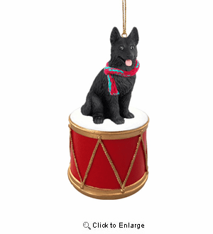 Little Drummer German Shepherd Black Christmas Ornament
