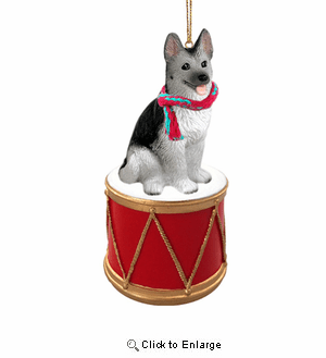 Little Drummer German Shepherd Black & Silver Christmas Ornament