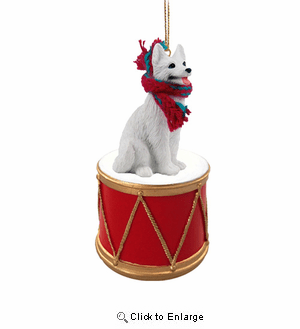 Little Drummer German Shepherd White Christmas Ornament