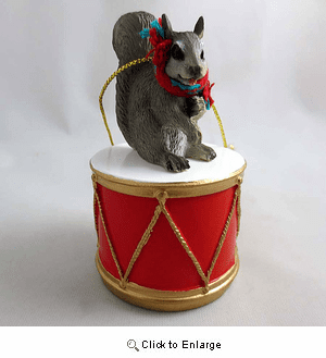 Little Drummer Gray Squirrel Christmas Ornament Gray