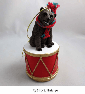 Little Drummer Grizzly Bear Christmas Ornament