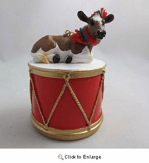Little Drummer Guernsey Cow Christmas Ornament
