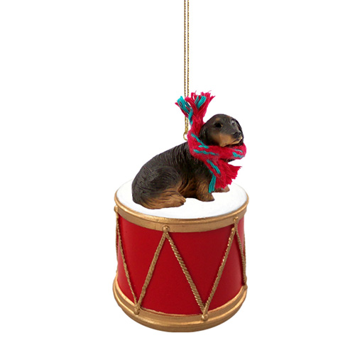 Little Drummer Longhaired Black Dachshund Christmas Ornament