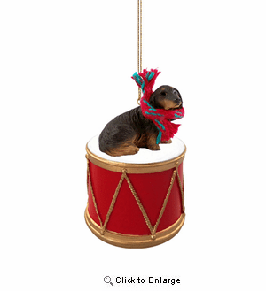 Little Drummer Longhaired Black Dachshund Christmas Ornament