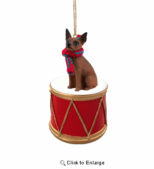 Little Drummer Miniature Pinscher Red-Brown Christmas Ornament