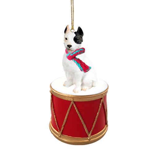 Little Drummer Pit Bull White Christmas Ornament