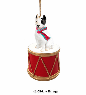 Little Drummer Pit Bull White Christmas Ornament