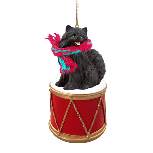 Little Drummer Pomeranian Black Christmas Ornament