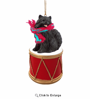 Little Drummer Pomeranian Black Christmas Ornament