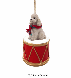Little Drummer Poodle White Christmas Ornament