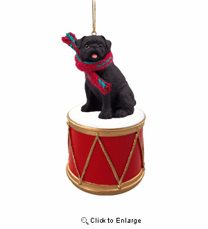 Little Drummer Pug Black Christmas Ornament