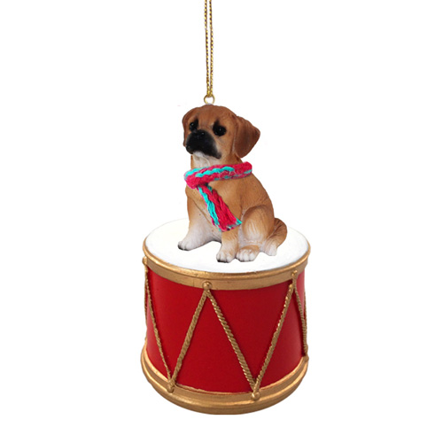 Little Drummer Puggle Brown Christmas Ornament