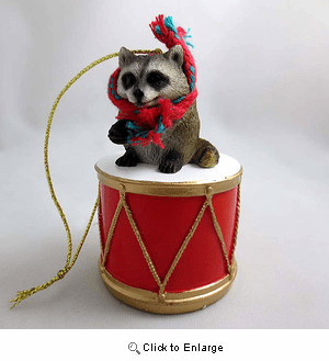 Little Drummer Raccoon Christmas Ornament