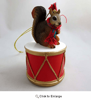 Little Drummer Red Squirrel Christmas Ornament Red