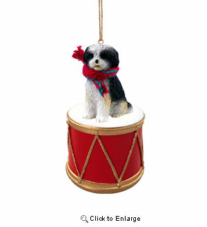 Little Drummer Shih Tzu Black-White Sport Cut Christmas Ornament