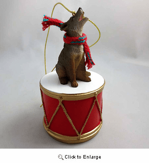 Little Drummer Timber Wolf Christmas Ornament