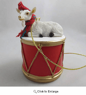 Little Drummer White Goat Christmas Ornament