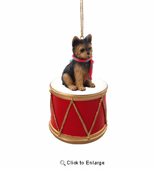 Little Drummer Yorkshire Terrier Puppy Cut Christmas Ornament