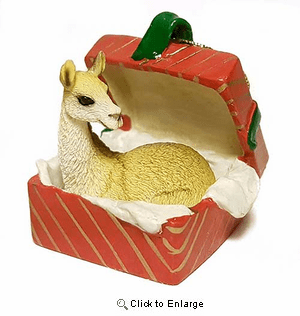 Llama Gift Box Red Christmas Ornament
