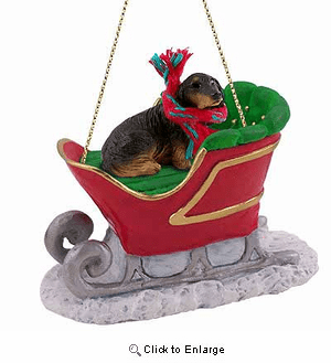 Longhaired Dachshund Sleigh Ride Christmas Ornament Black