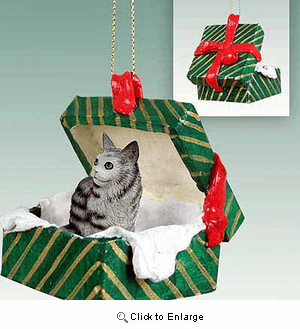 Maine Coon Cat Gift Box Christmas Ornament Silver