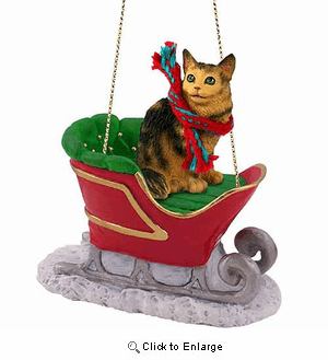 Maine Coon Cat Sleigh Ride Christmas Ornament Brown