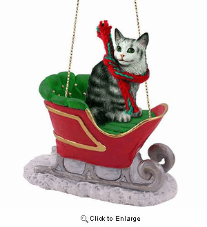 Maine Coon Cat Sleigh Ride Christmas Ornament Silver