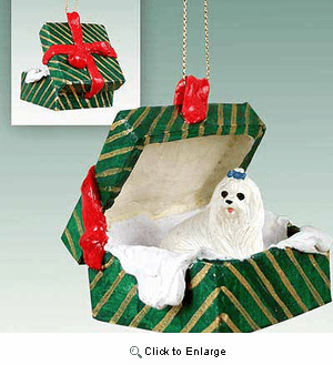 Maltese Gift Box Christmas Ornament