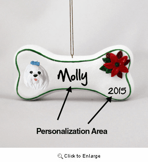 Maltese Personalized Dog Bone Christmas Ornament