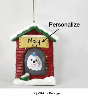 Maltese Personalized Dog House Christmas Ornament