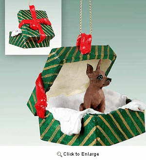 Miniature Pinscher Gift Box Christmas Ornament Red-Brown