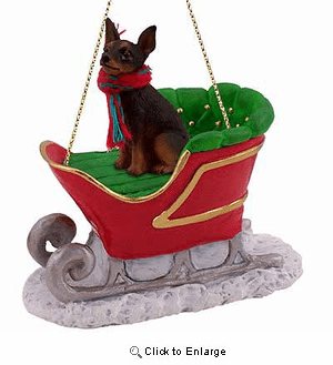 Miniature Pinscher Sleigh Ride Christmas Ornament Tan-Black