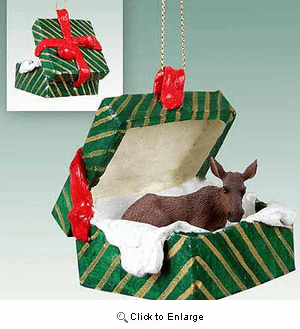 Moose Gift Box Christmas Ornament Cow