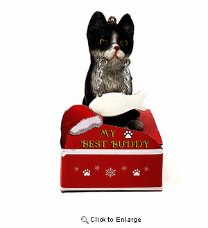 My Best Friend Black and White Cat Christmas Ornament