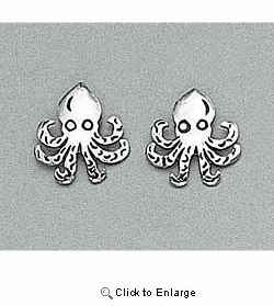 Octopus Earrings Sterling Silver Stud