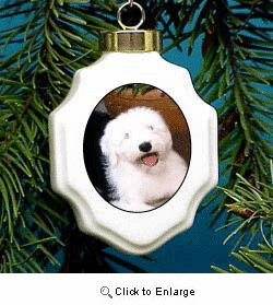 Old English Sheepdog Christmas Ornament Porcelain