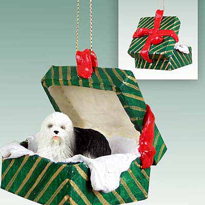 Old English Sheepdog Gift Box Christmas Ornament