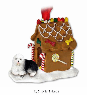 Old English Sheepdog Gingerbread House Christmas Ornament