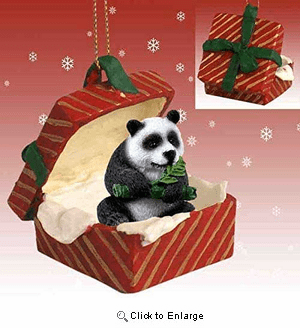 Panda Red Gift Box Christmas Ornament