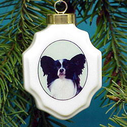 Papillon Christmas Ornament Porcelain