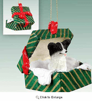 Papillon Gift Box Christmas Ornament Black-White
