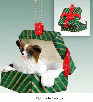 Papillon Gift Box Christmas Ornament Brown-White
