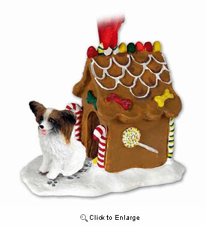 Papillon Gingerbread House Christmas Ornament Brown-White