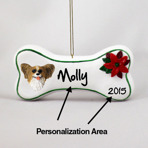 Papillon Personalized Dog Bone Christmas Ornament