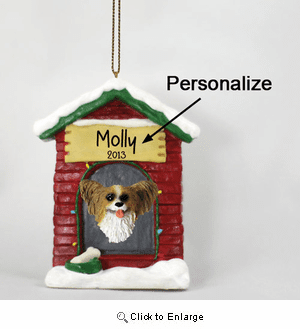 Papillon Personalized Dog House Christmas Ornament